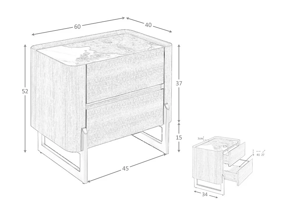 Nachttisch aus Nussbaum und dunklem metallisiertem Stahl mit Platte aus Porzellanmarmor 7152 ANGEL CERDA