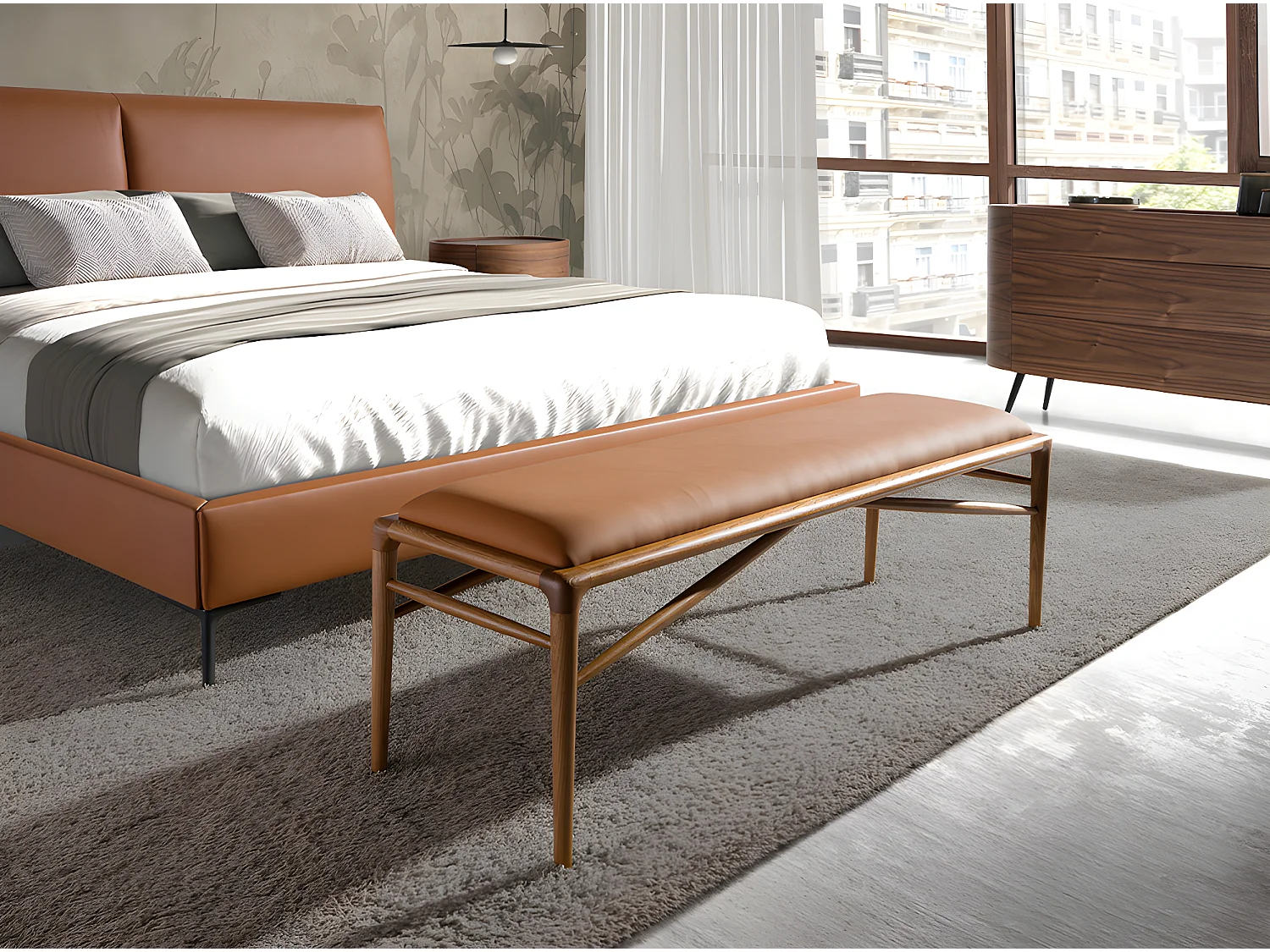 Brązowy stołek z ekoskóry