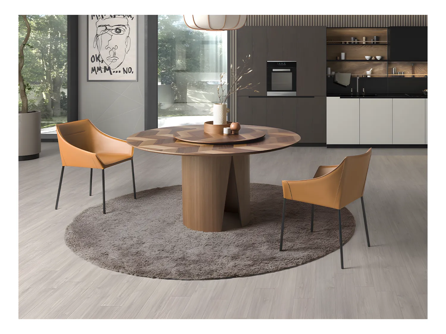 Eettafel rond walnoot fineer 1130 ANGEL CERDA