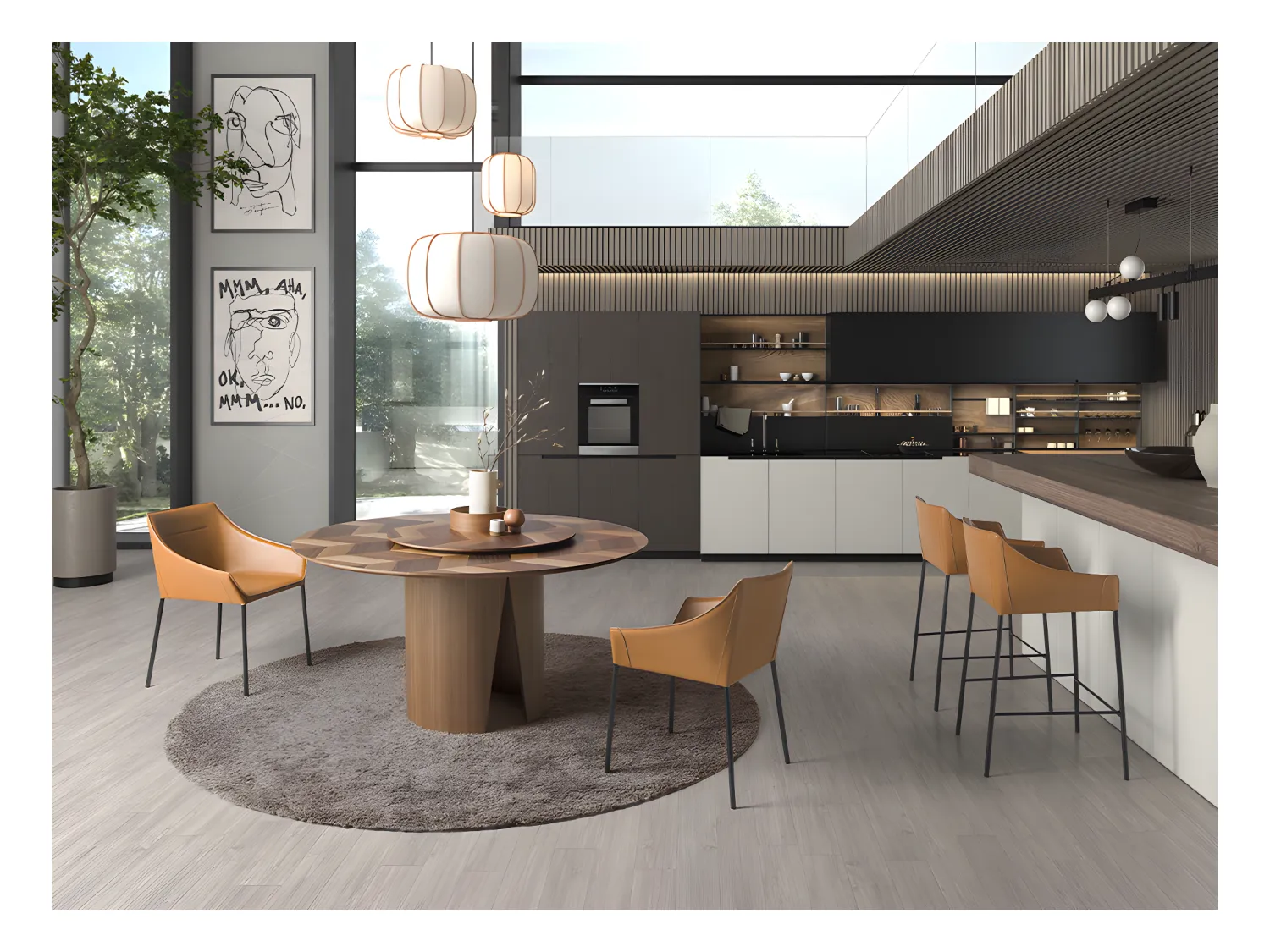 Eettafel rond walnoot fineer 1130 ANGEL CERDA