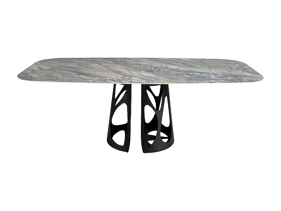 Table à manger baril ovale marbre porcelaine et acier noir 1136 ANGEL CERDA