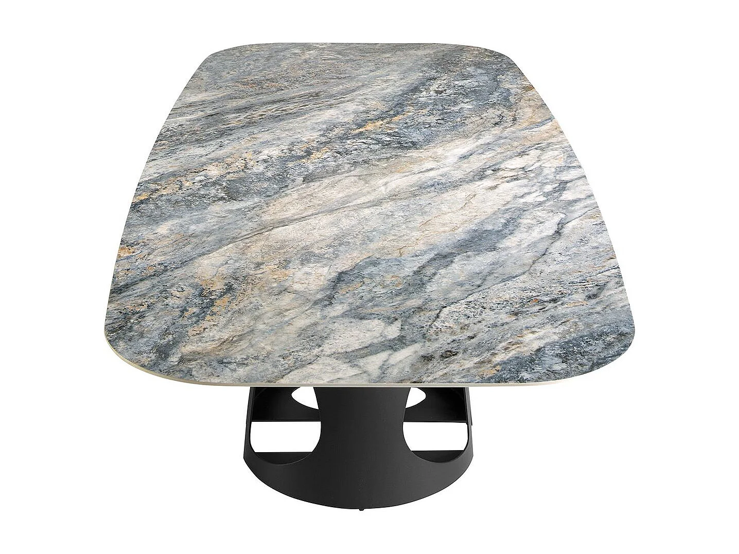 Table à manger baril ovale marbre porcelaine et acier noir 1136 ANGEL CERDA