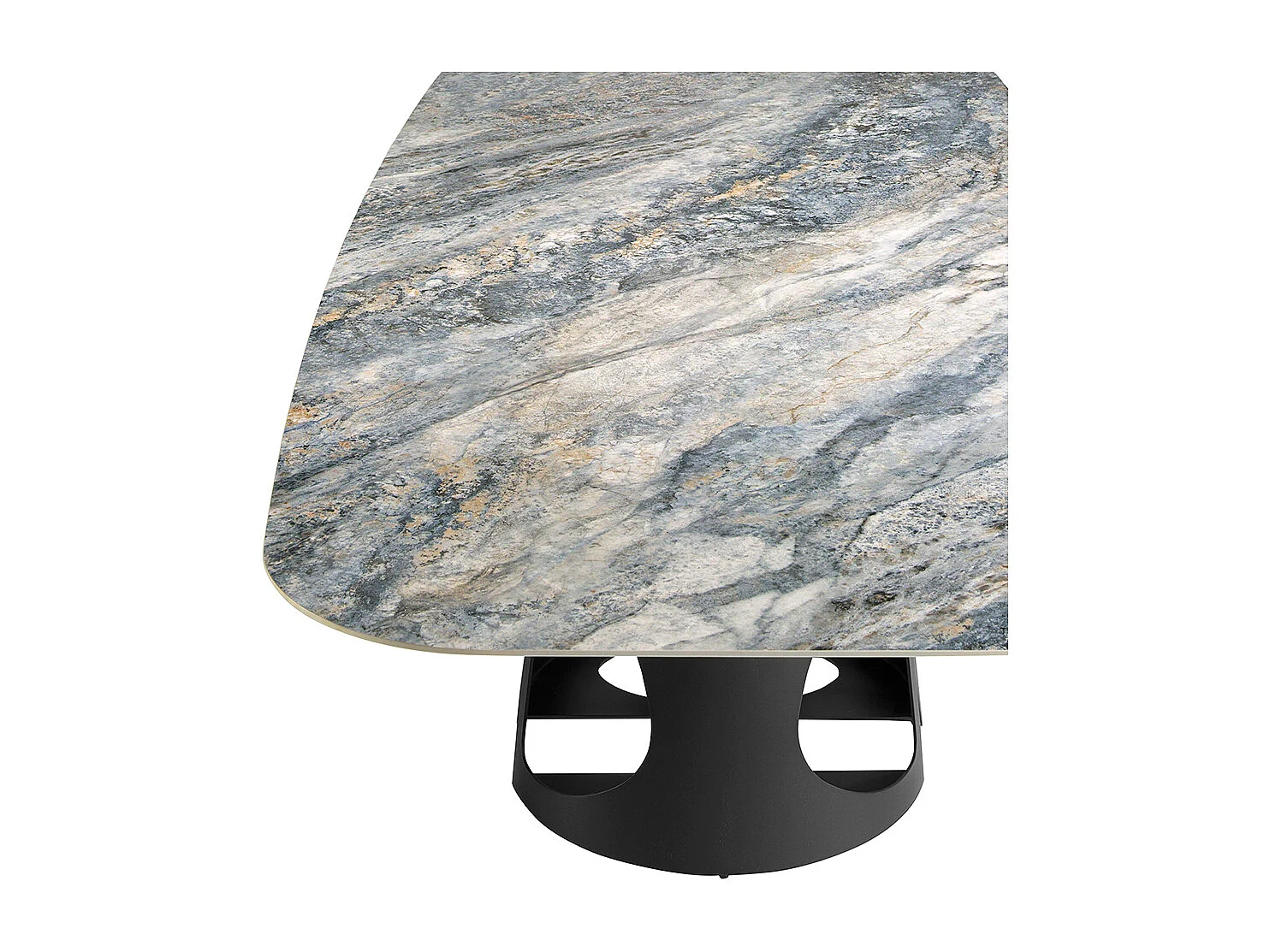 Table à manger baril ovale marbre porcelaine et acier noir 1136 ANGEL CERDA