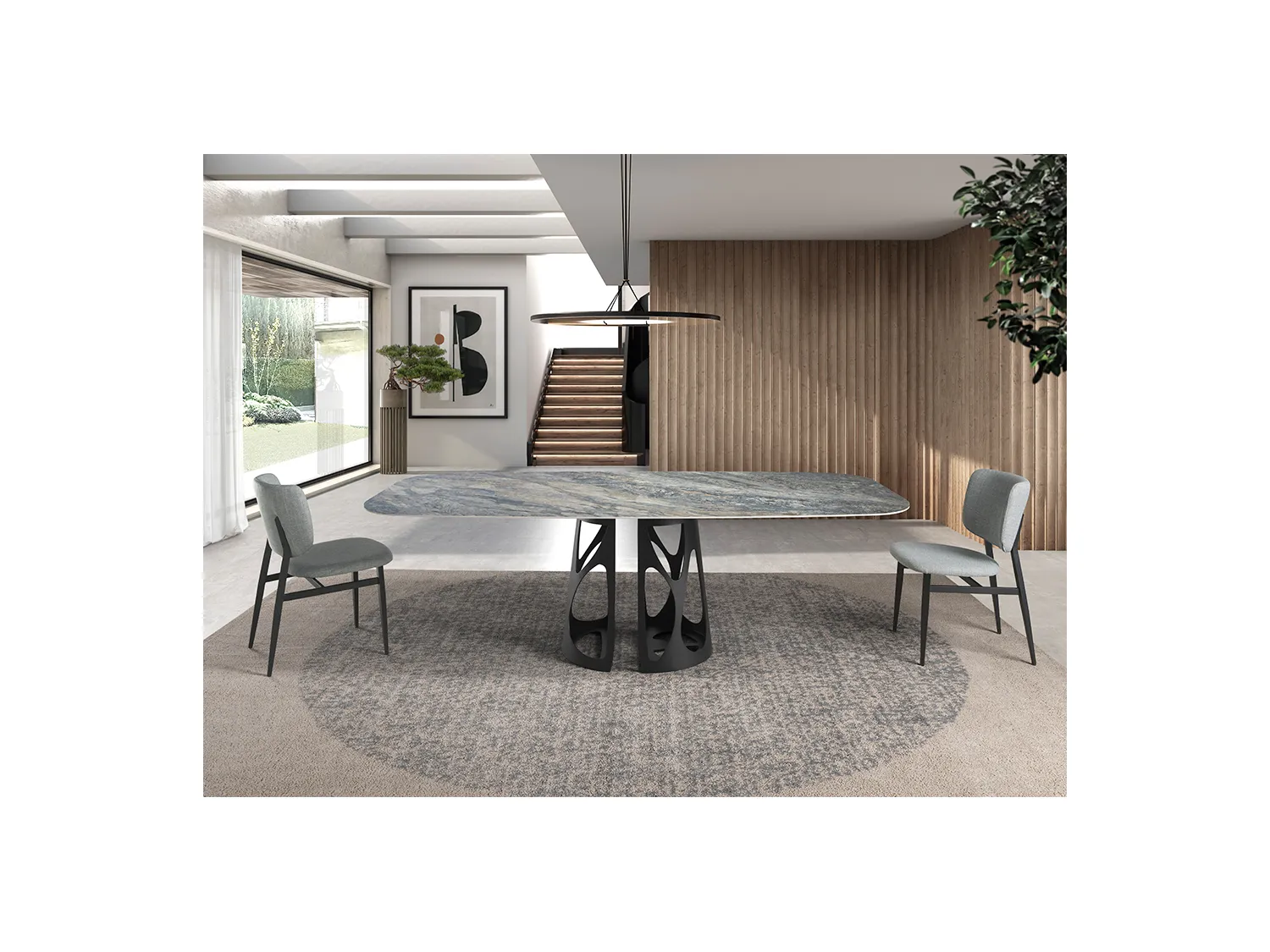 Table à manger baril ovale marbre porcelaine 1136 ANGEL CERDA