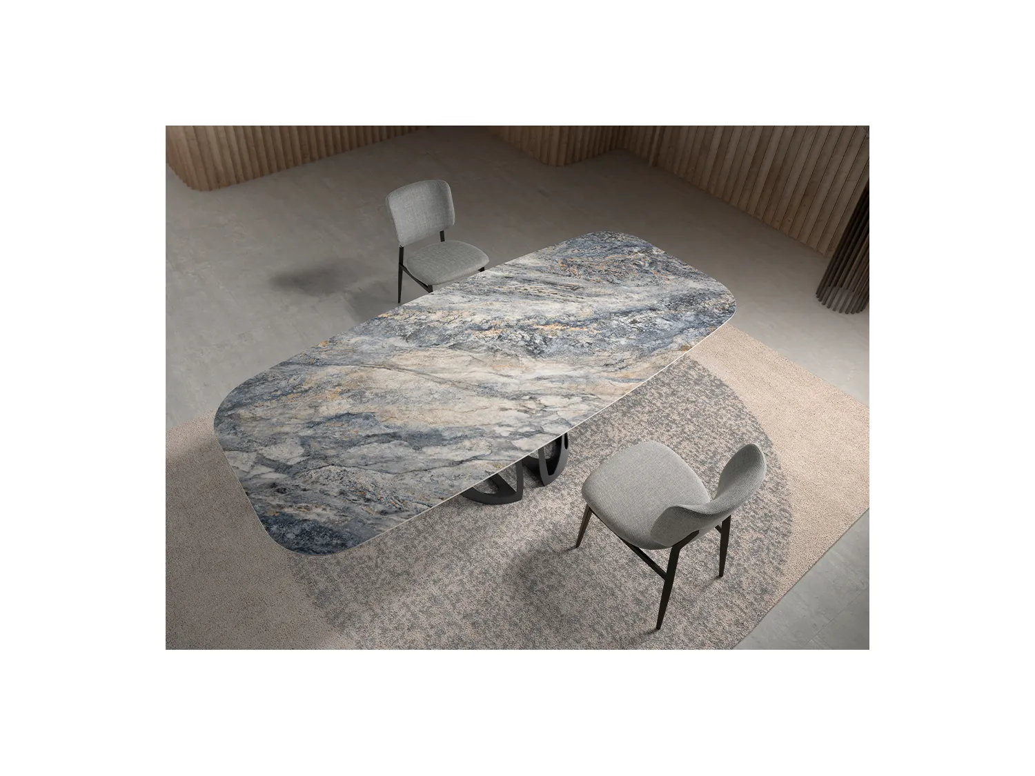 Table à manger baril ovale marbre porcelaine 1136 ANGEL CERDA