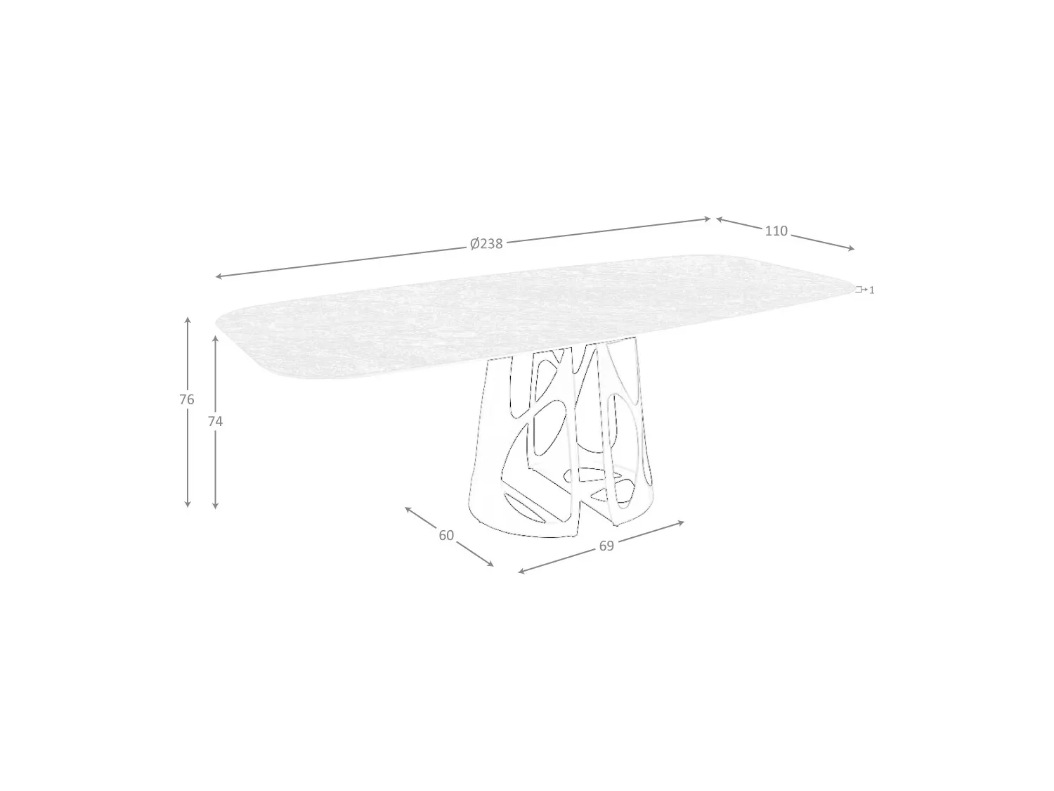 Table à manger baril ovale marbre porcelaine 1136 ANGEL CERDA