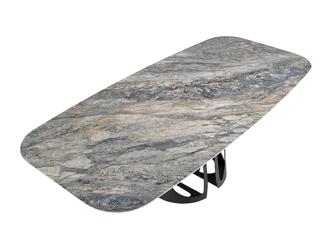 Table à manger baril ovale marbre porcelaine et acier noir 1136 ANGEL CERDA