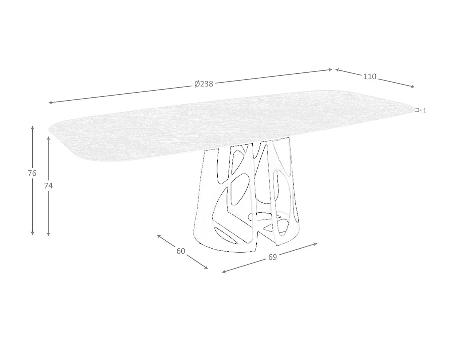 Table à manger baril ovale marbre porcelaine et acier noir 1136 ANGEL CERDA