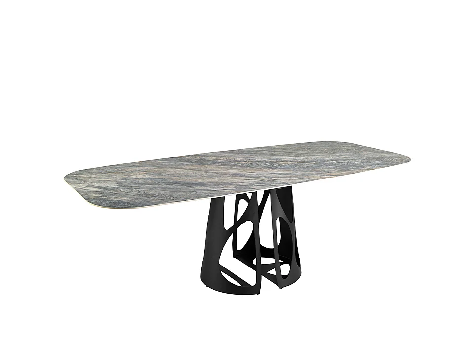 Table à manger baril ovale marbre porcelaine et acier noir 1136 ANGEL CERDA