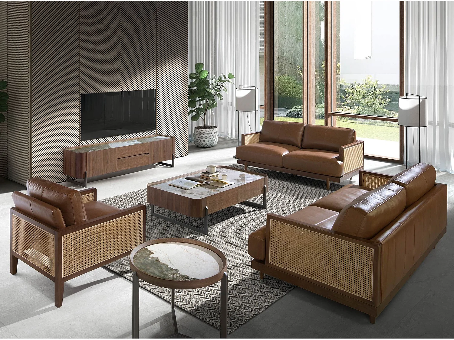 Canapé 3 places en cuir marron 6177 ANGEL CERDA