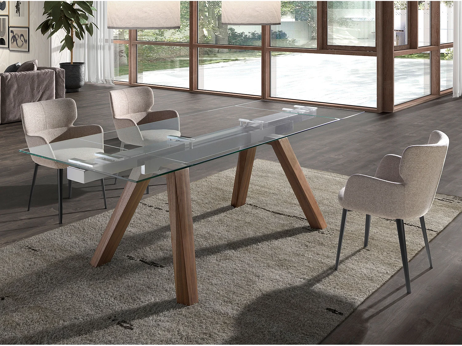 Uitschuifbare eettafel rechthoekig gehard glas 1123 ANGEL CERDA