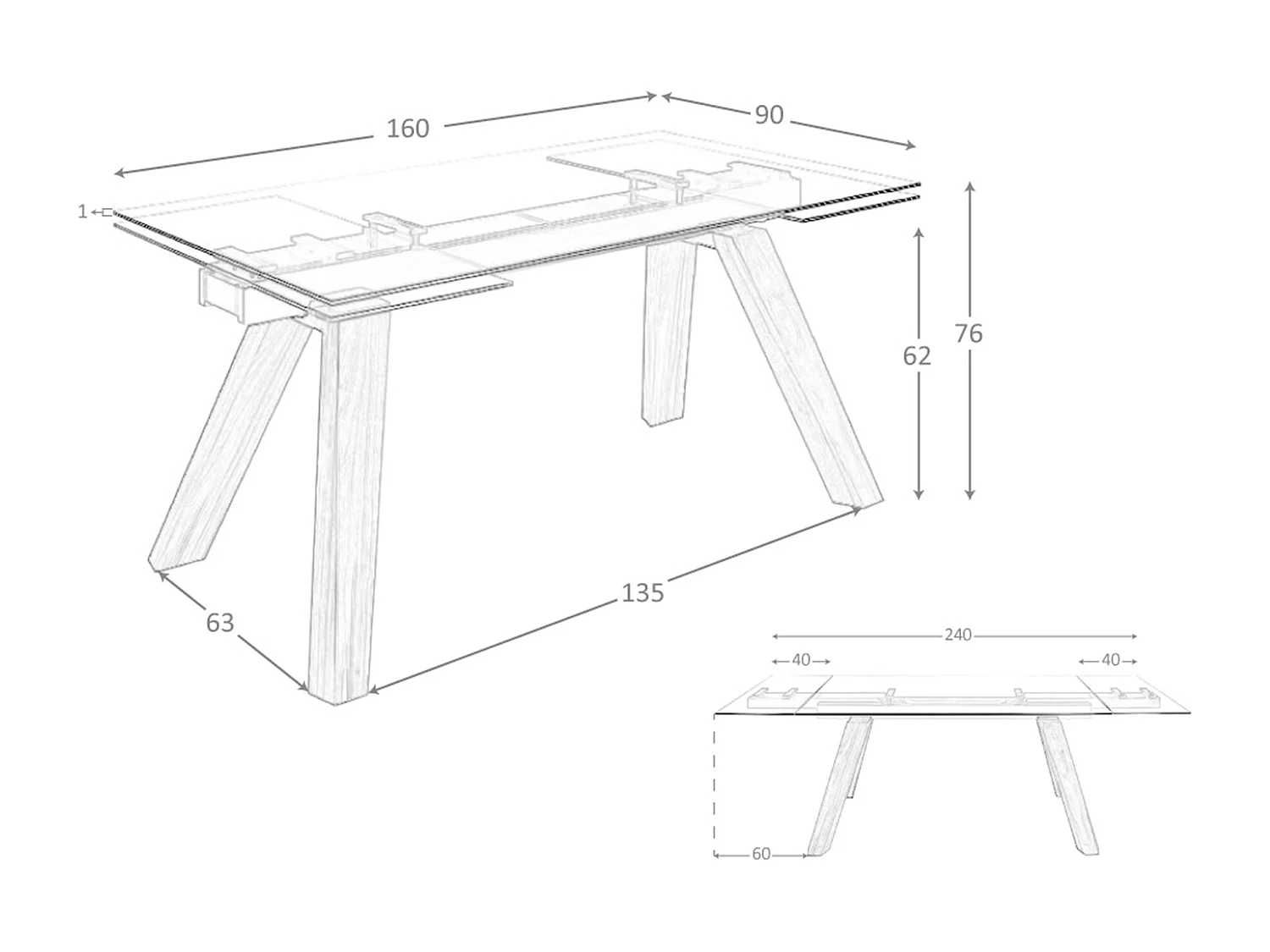 Uitschuifbare eettafel rechthoekig gehard glas 1123 ANGEL CERDA