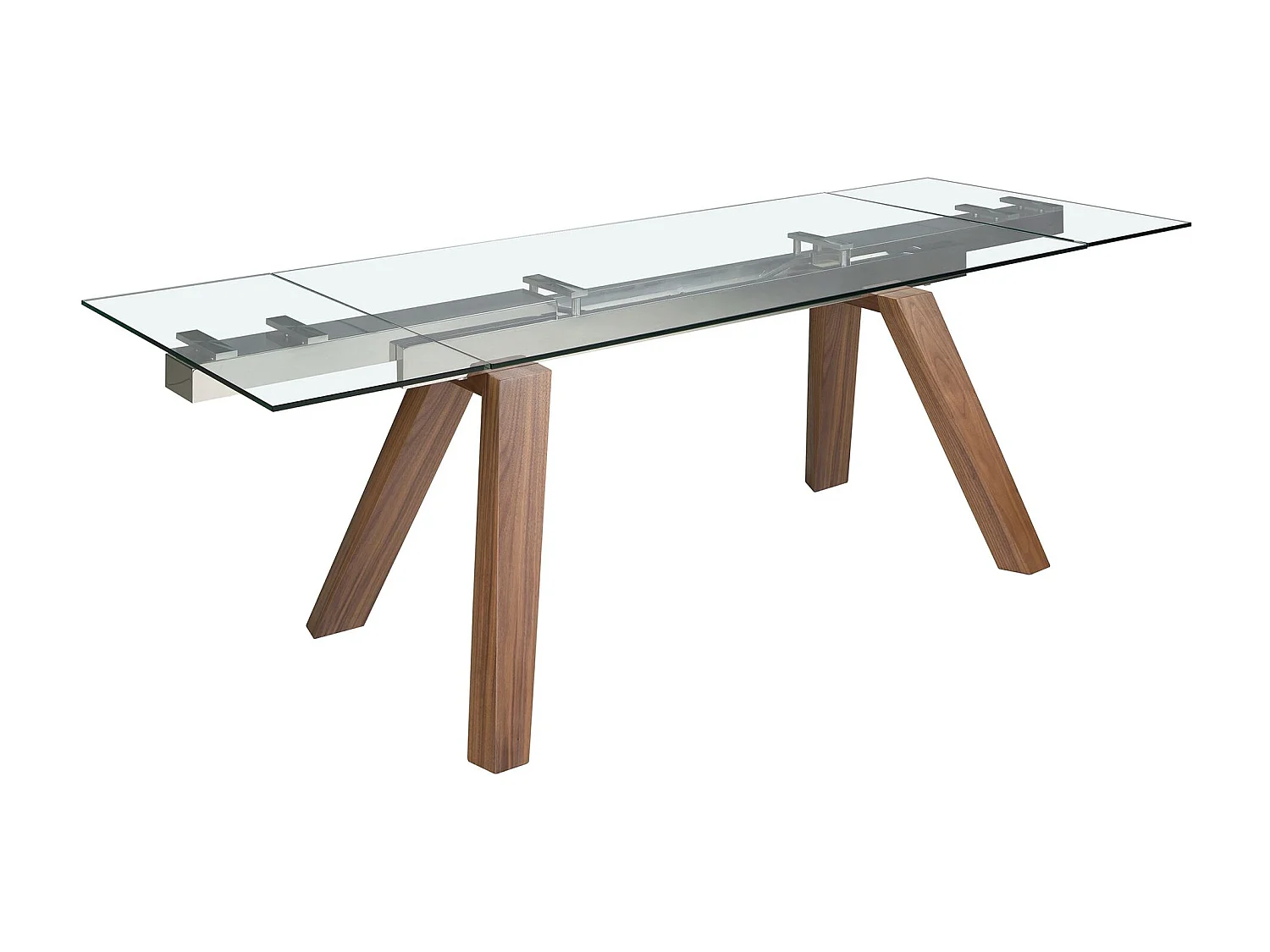 Uitschuifbare eettafel rechthoekig gehard glas en walnoot fineer 1123 ANGEL CERDA