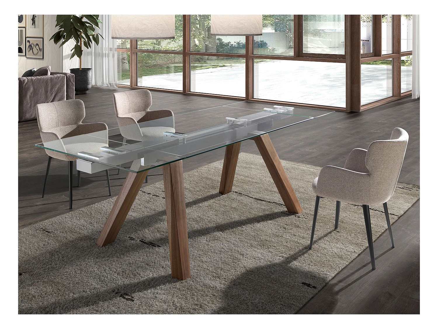 Uitschuifbare eettafel rechthoekig gehard glas 1123 ANGEL CERDA