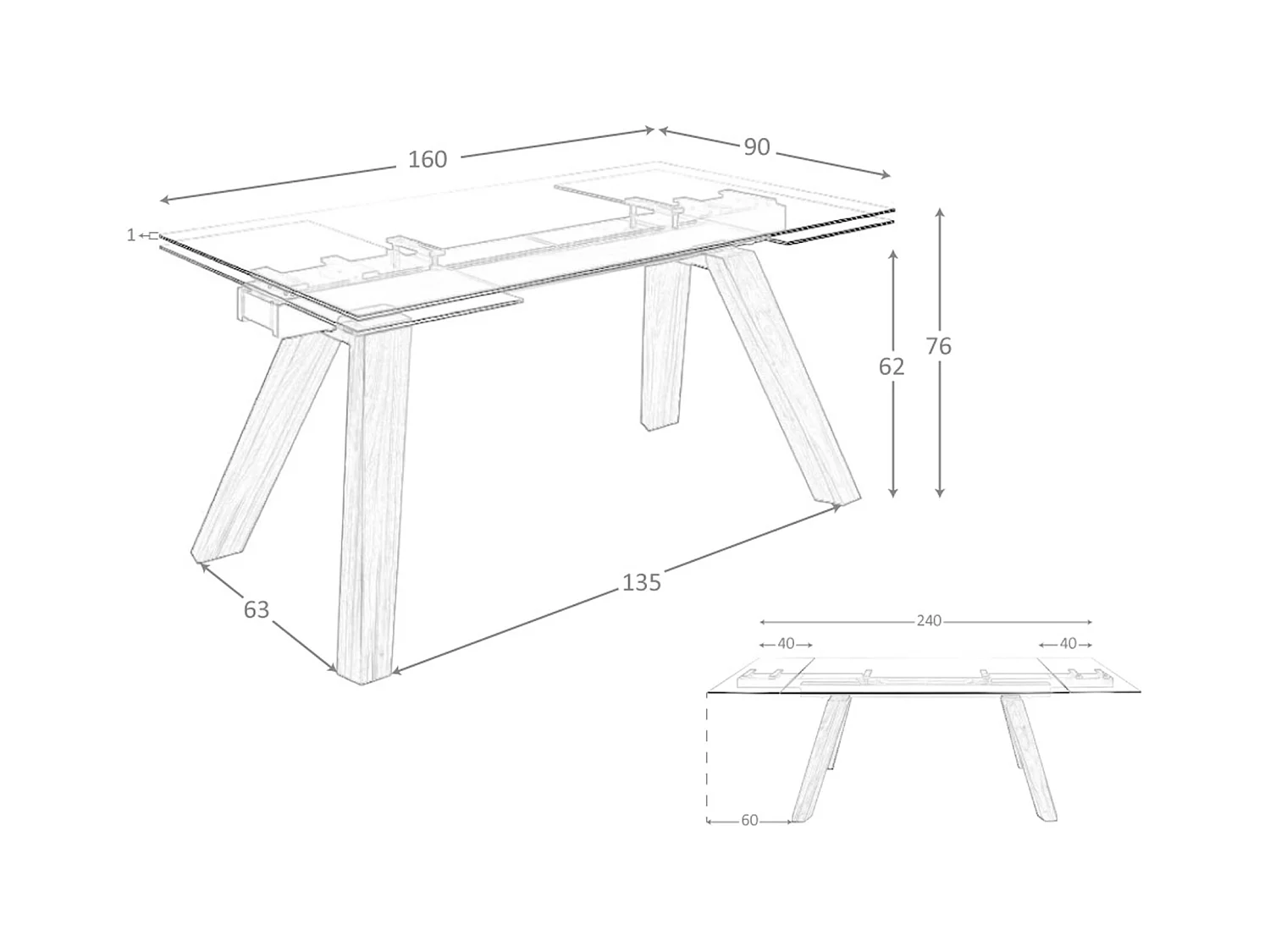 Uitschuifbare eettafel rechthoekig gehard glas 1123 ANGEL CERDA