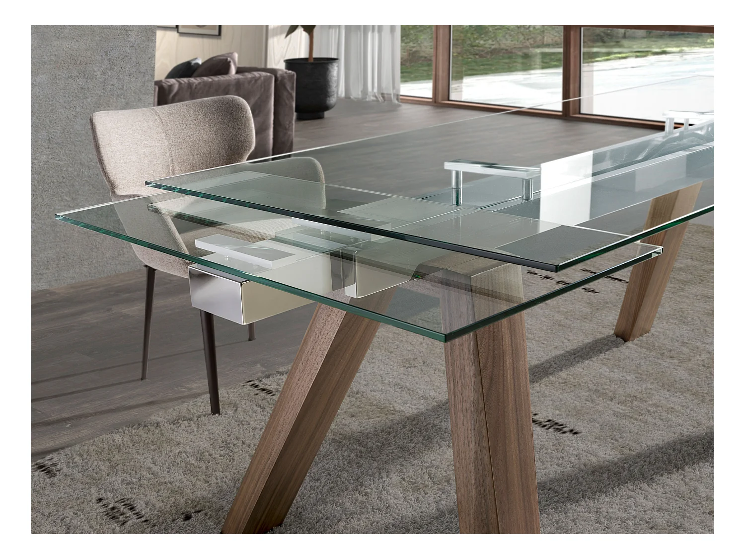 Uitschuifbare eettafel rechthoekig gehard glas 1123 ANGEL CERDA