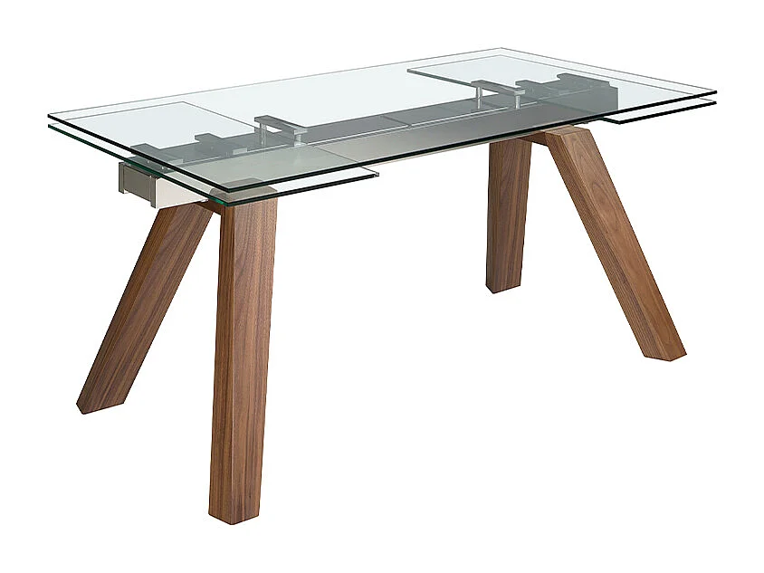 Uitschuifbare eettafel rechthoekig gehard glas en walnoot fineer 1123 ANGEL CERDA