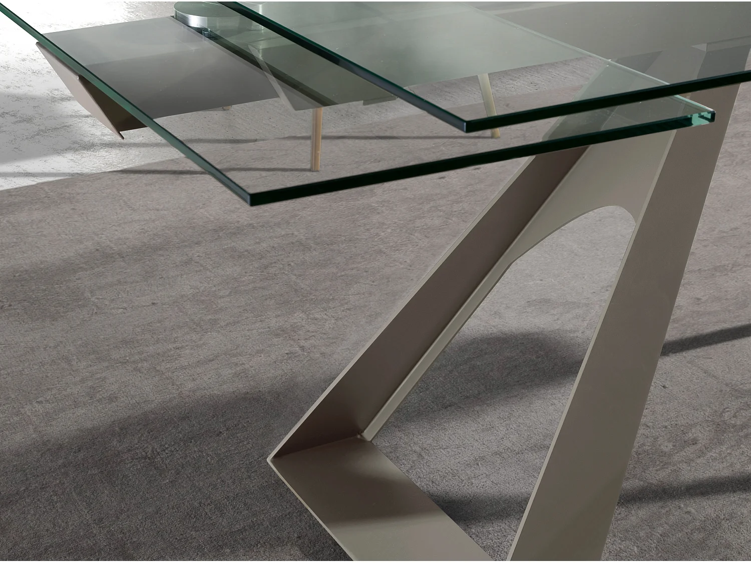 Rechteckiger ausziehbarer Esstisch aus gehärtetem Glas und taupefarbenem Stahl 1125 ANGEL CERDA