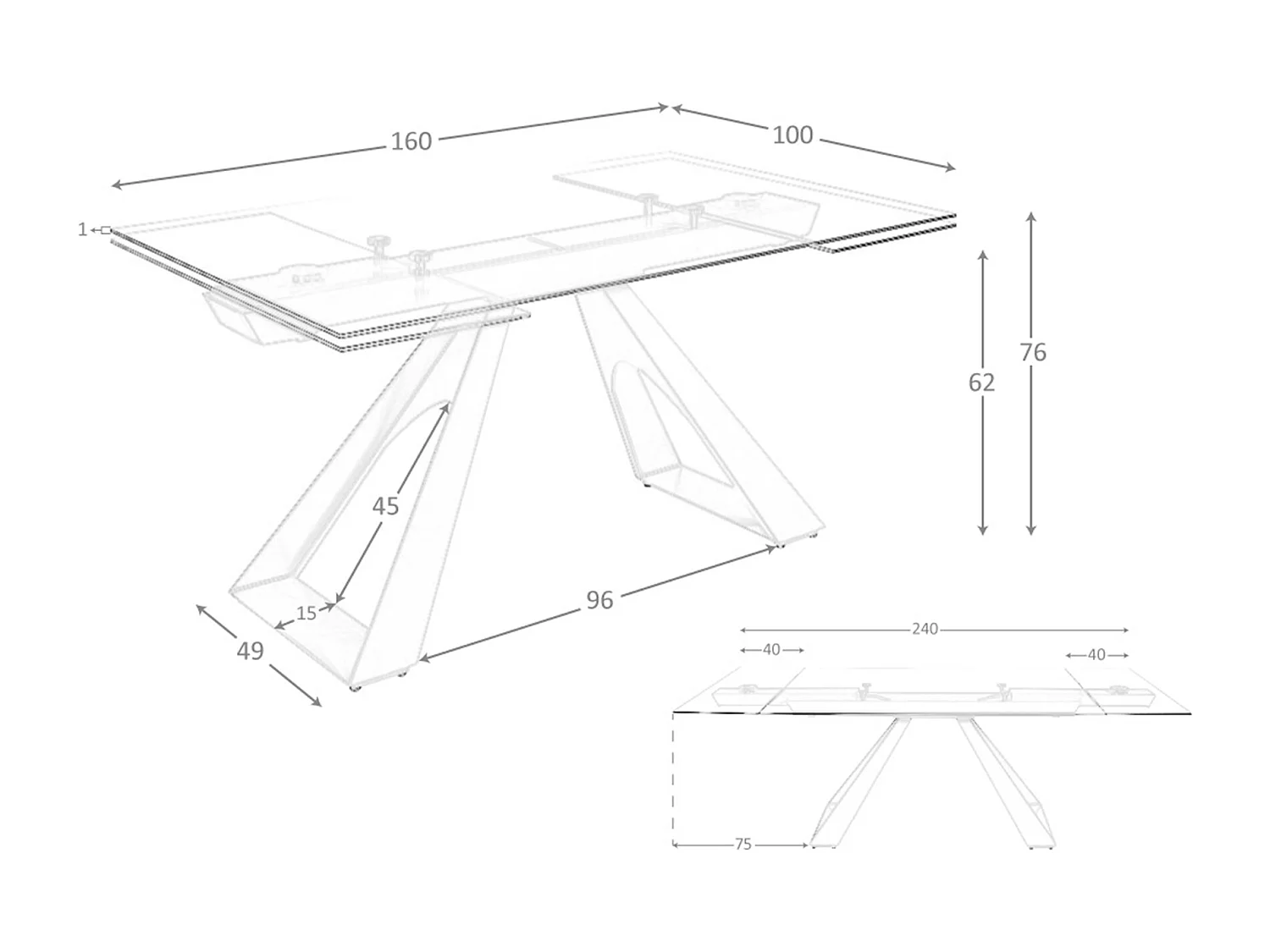 Rechteckiger ausziehbarer Esstisch aus gehärtetem Glas und taupefarbenem Stahl 1125 ANGEL CERDA