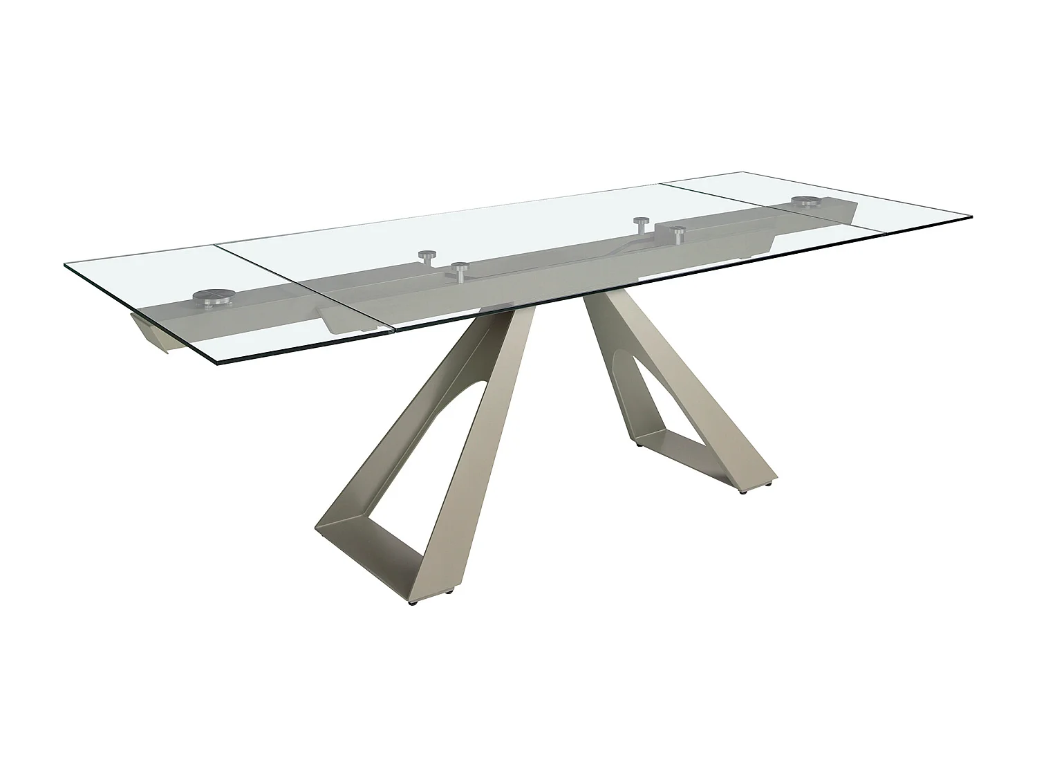 Rechthoekige uitschuifbare eettafel in gehard glas en taupe grijs staal 1125 ANGEL CERDA