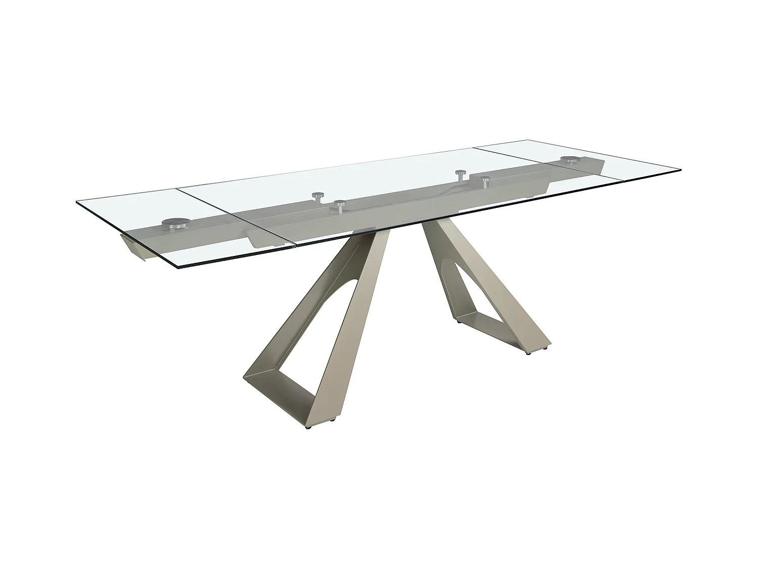 Table de salle à manger rectangulaire à rallonge en verre trempé et acier gris taupe 1125 ANGEL CERDA