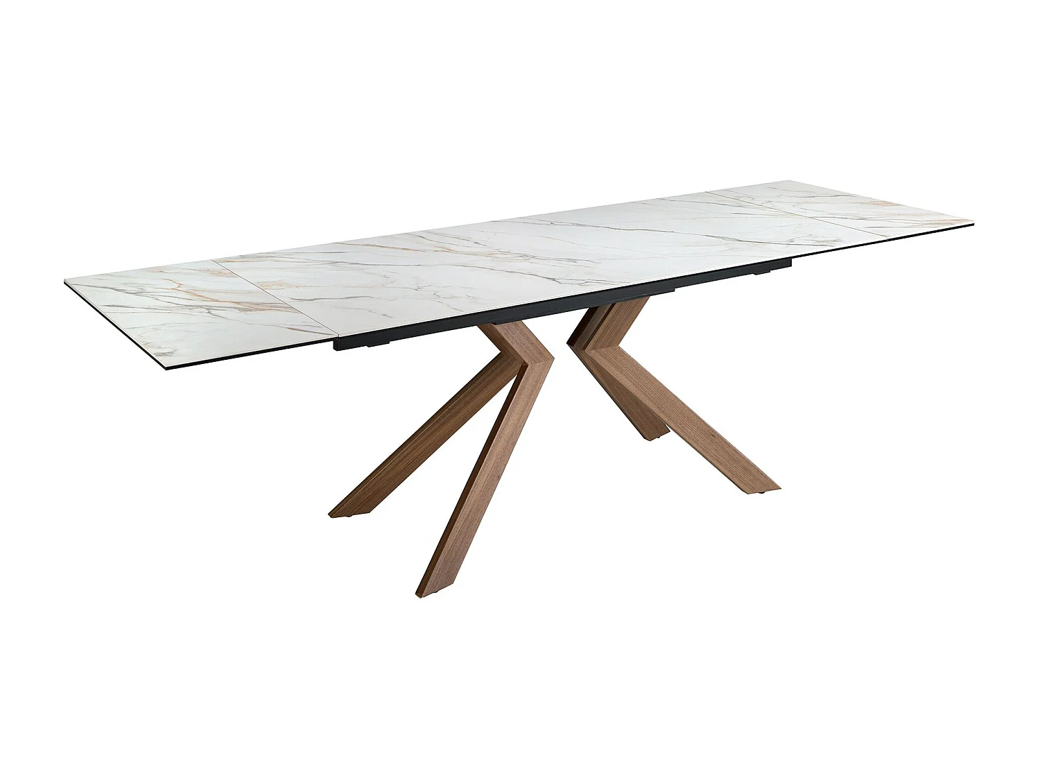 Table de salle à manger rectangulaire à rallonge en marbre porcelaine et acier effet noyer 1120 ANGEL CERDA