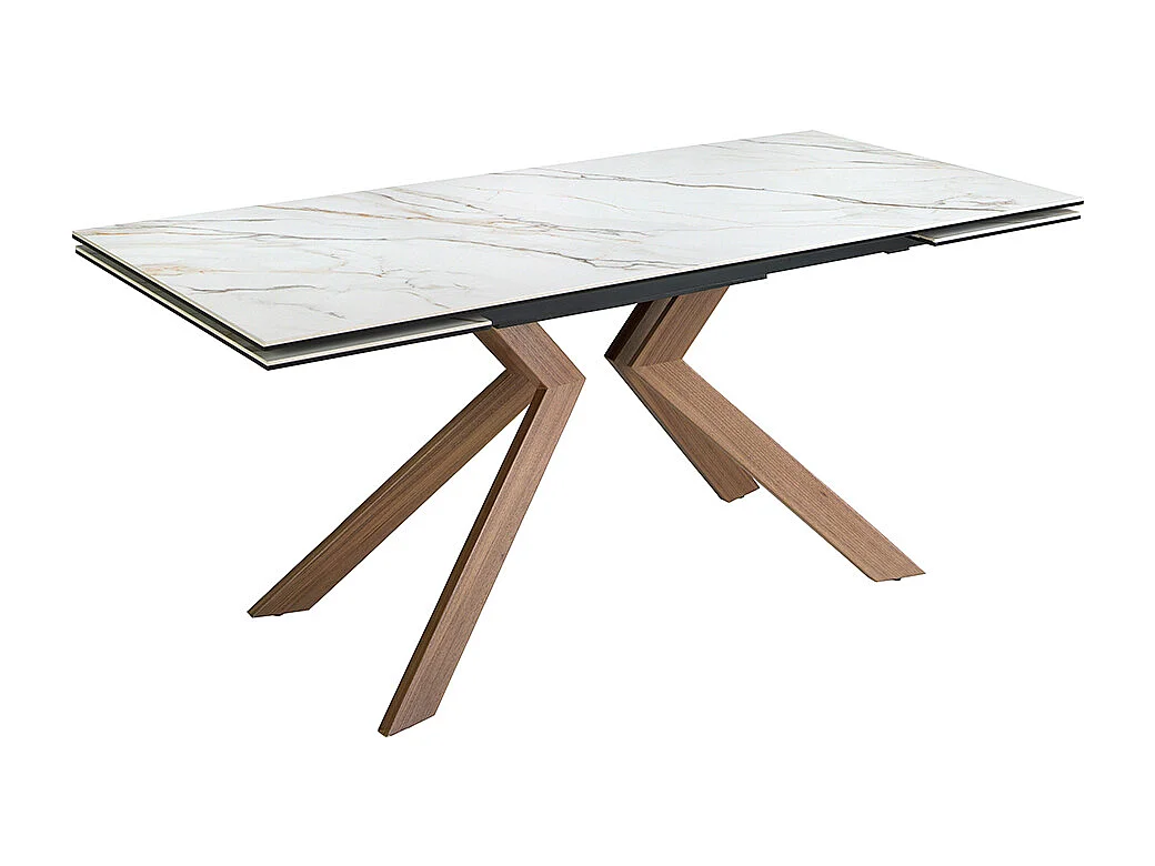 Table de salle à manger rectangulaire à rallonge en marbre porcelaine et acier effet noyer 1120 ANGEL CERDA