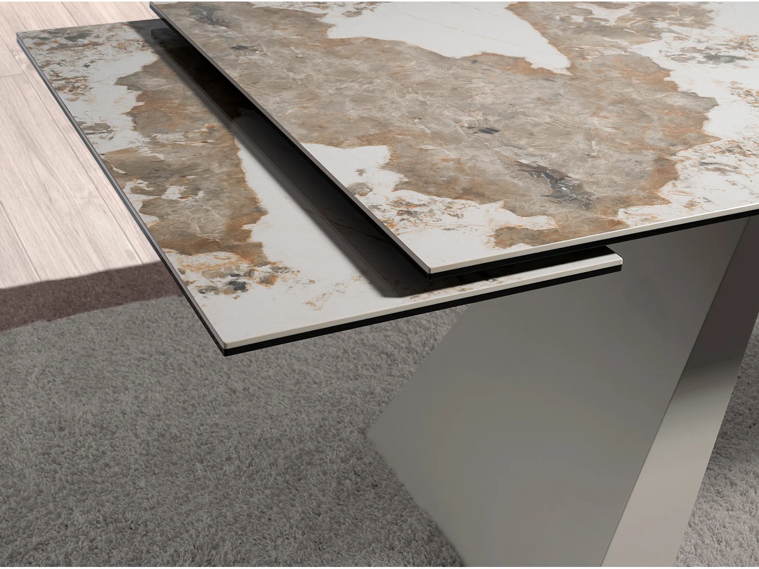 Rechteckiger ausziehbarer Esstisch aus Porzellanmarmor und taupefarbenem Stahl 1124 ANGEL CERDA