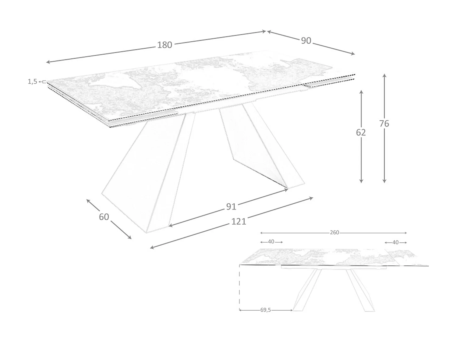Rechteckiger ausziehbarer Esstisch aus Porzellanmarmor und taupefarbenem Stahl 1124 ANGEL CERDA