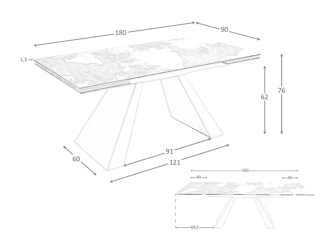 Rechteckiger ausziehbarer Esstisch aus Porzellanmarmor und taupefarbenem Stahl 1124 ANGEL CERDA
