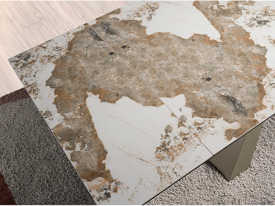 Rechteckiger ausziehbarer Esstisch aus Porzellanmarmor und taupefarbenem Stahl 1124 ANGEL CERDA