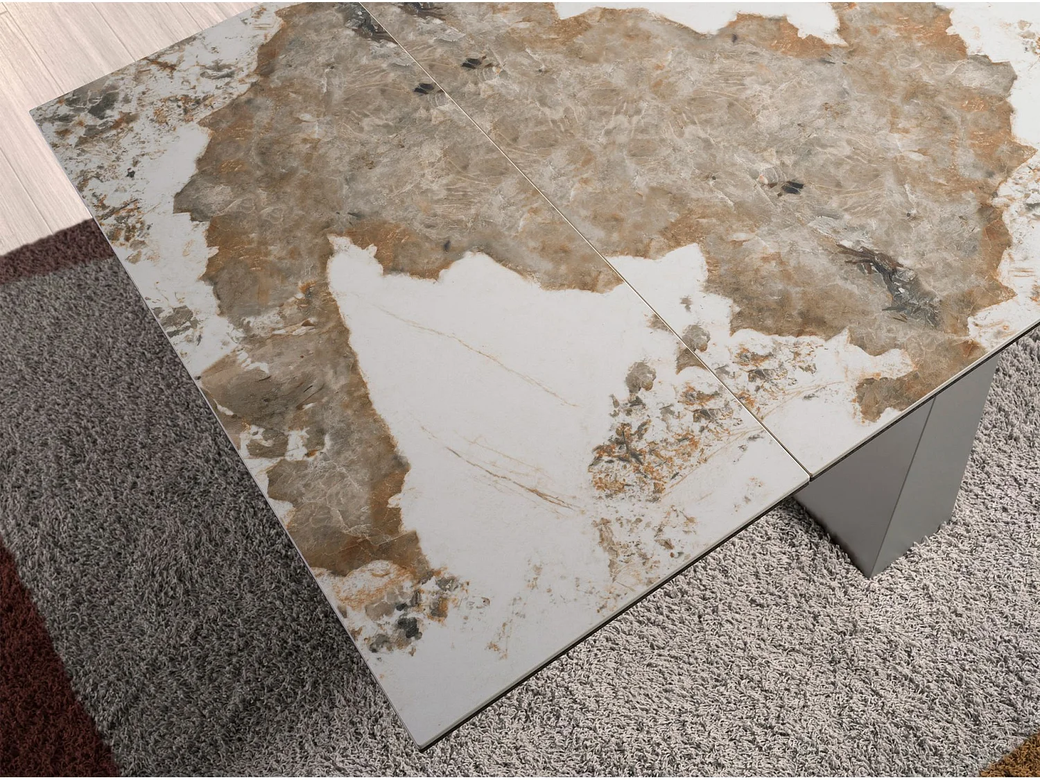 Rechteckiger ausziehbarer Esstisch aus Porzellanmarmor und taupefarbenem Stahl 1124 ANGEL CERDA