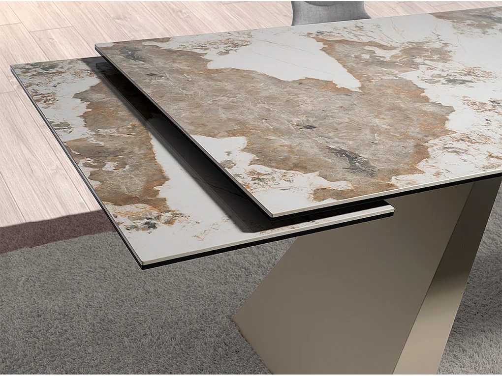 Rechteckiger ausziehbarer Esstisch aus Porzellanmarmor und taupefarbenem Stahl 1124 ANGEL CERDA
