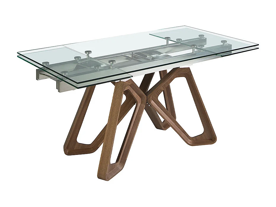 Table à manger à rallonge rectangulaire verre trempé et noyer 1122 ANGEL CERDA