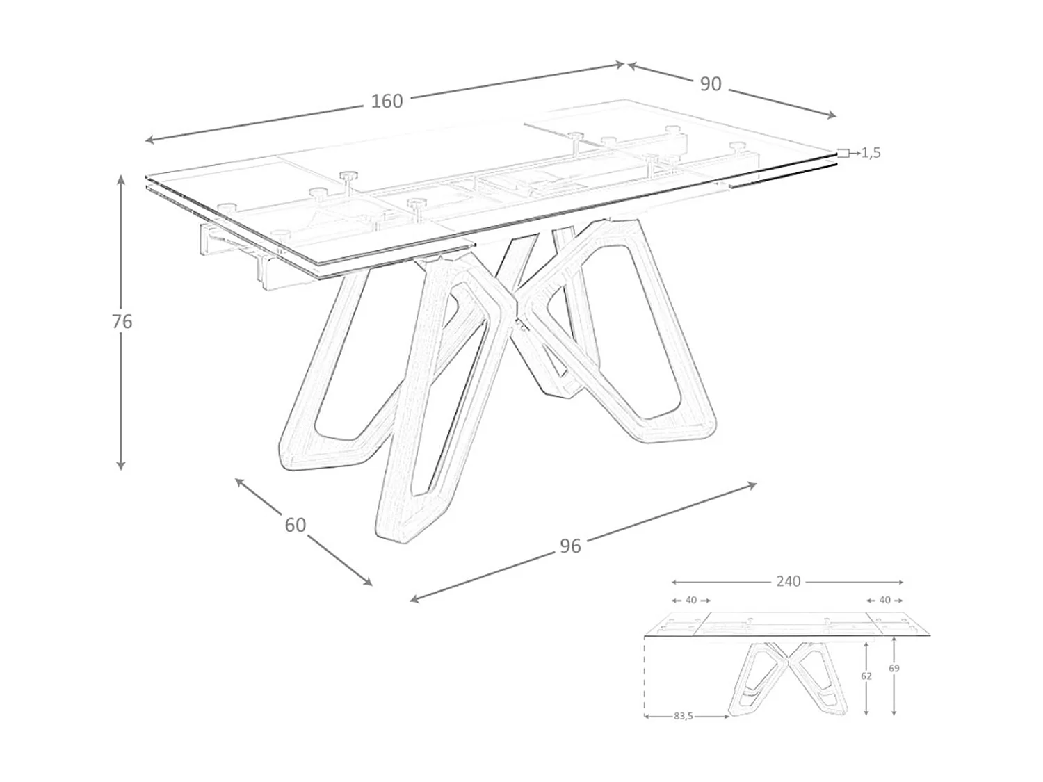 Table à manger à rallonge rectangulaire verre trempé et noyer 1122 ANGEL CERDA