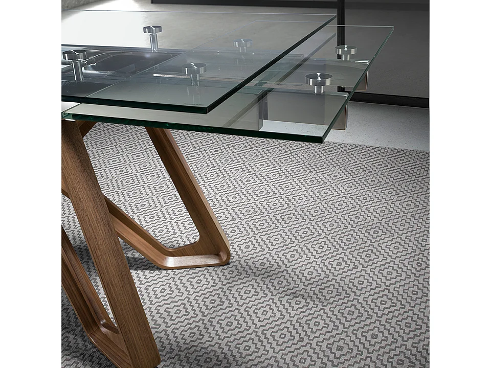 Table à manger à rallonge rectangulaire verre trempé et noyer 1122 ANGEL CERDA