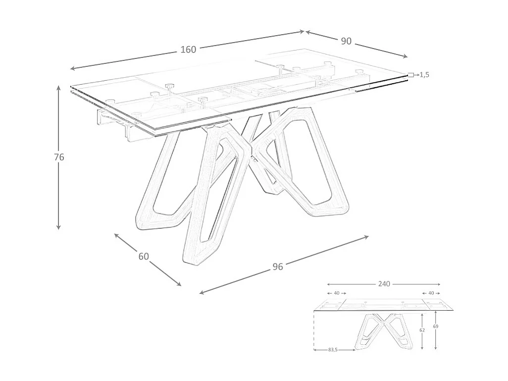 Ausziehbarer Esstisch Rechteckig gehärtetes Glas aus Walnuss 1122 ANGEL CERDA