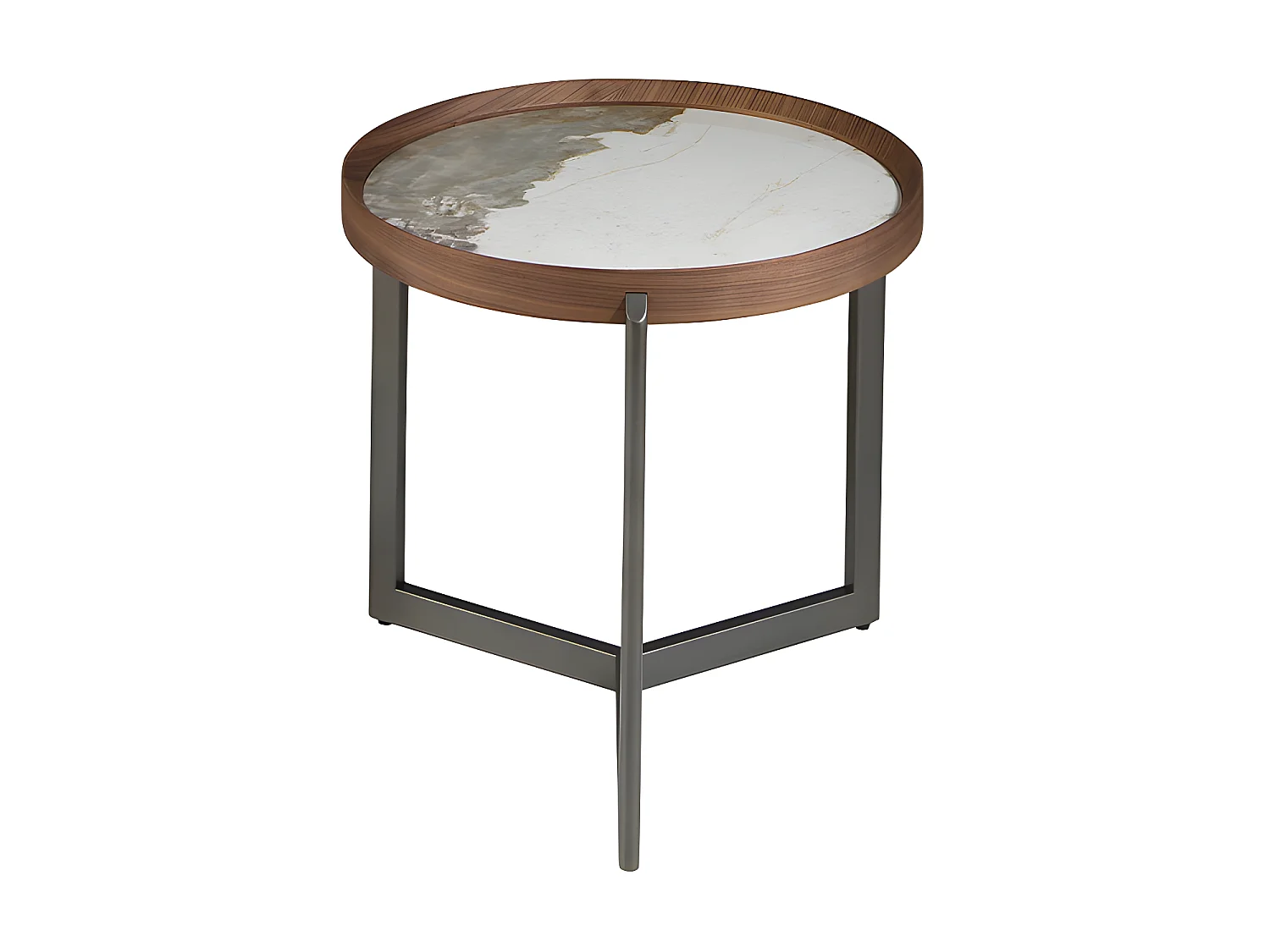 Table basse ronde en marbre porcelaine, noyer et acier métallique foncé 2130 ANGEL CERDA