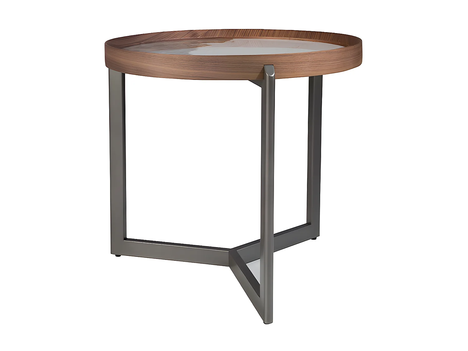 Table basse ronde en marbre porcelaine, noyer et acier métallique foncé 2130 ANGEL CERDA