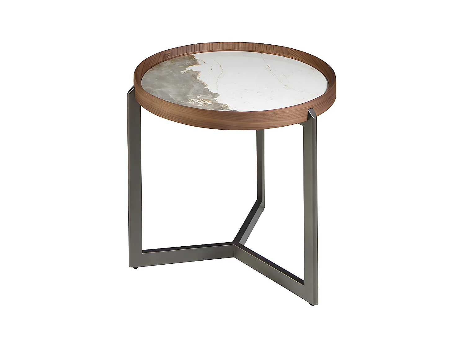 Table basse ronde en marbre porcelaine, noyer et acier métallique foncé 2130 ANGEL CERDA