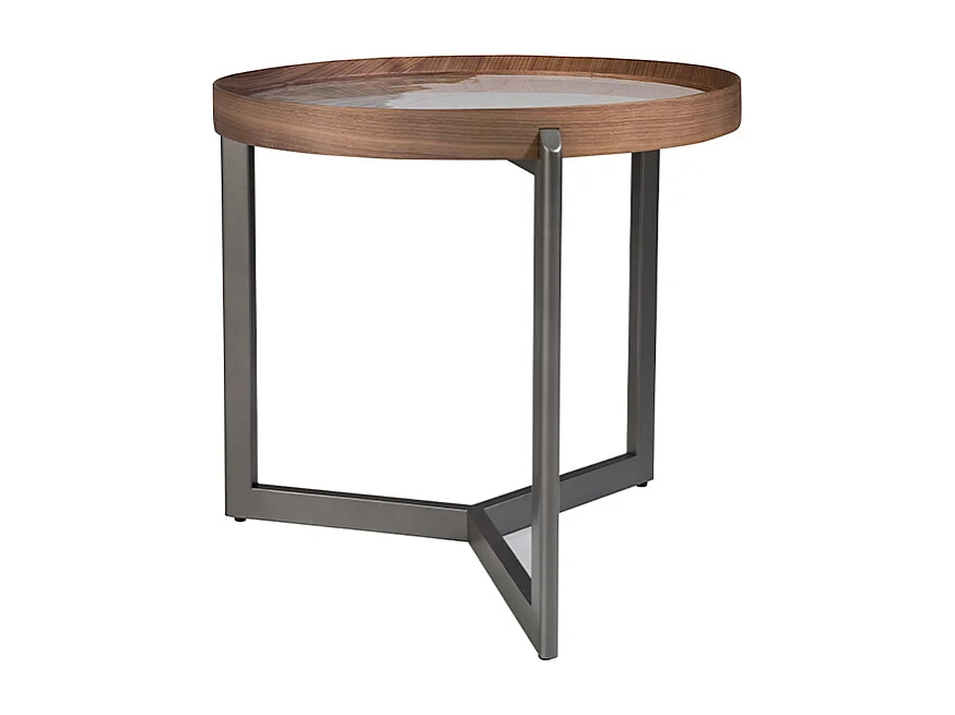 Table basse ronde en marbre porcelaine, noyer et acier métallique foncé 2130 ANGEL CERDA