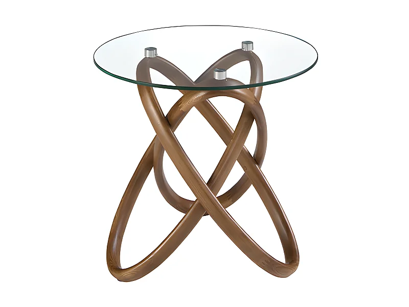 Table d'angle ronde en verre trempé et noyer 2126 ANGEL CERDA