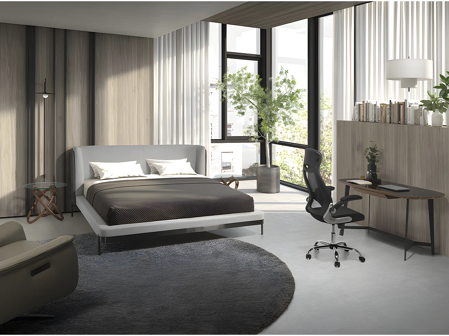 Runder Ecktisch aus gehärtetem Glas und Nussbaum  2126 ANGEL CERDA