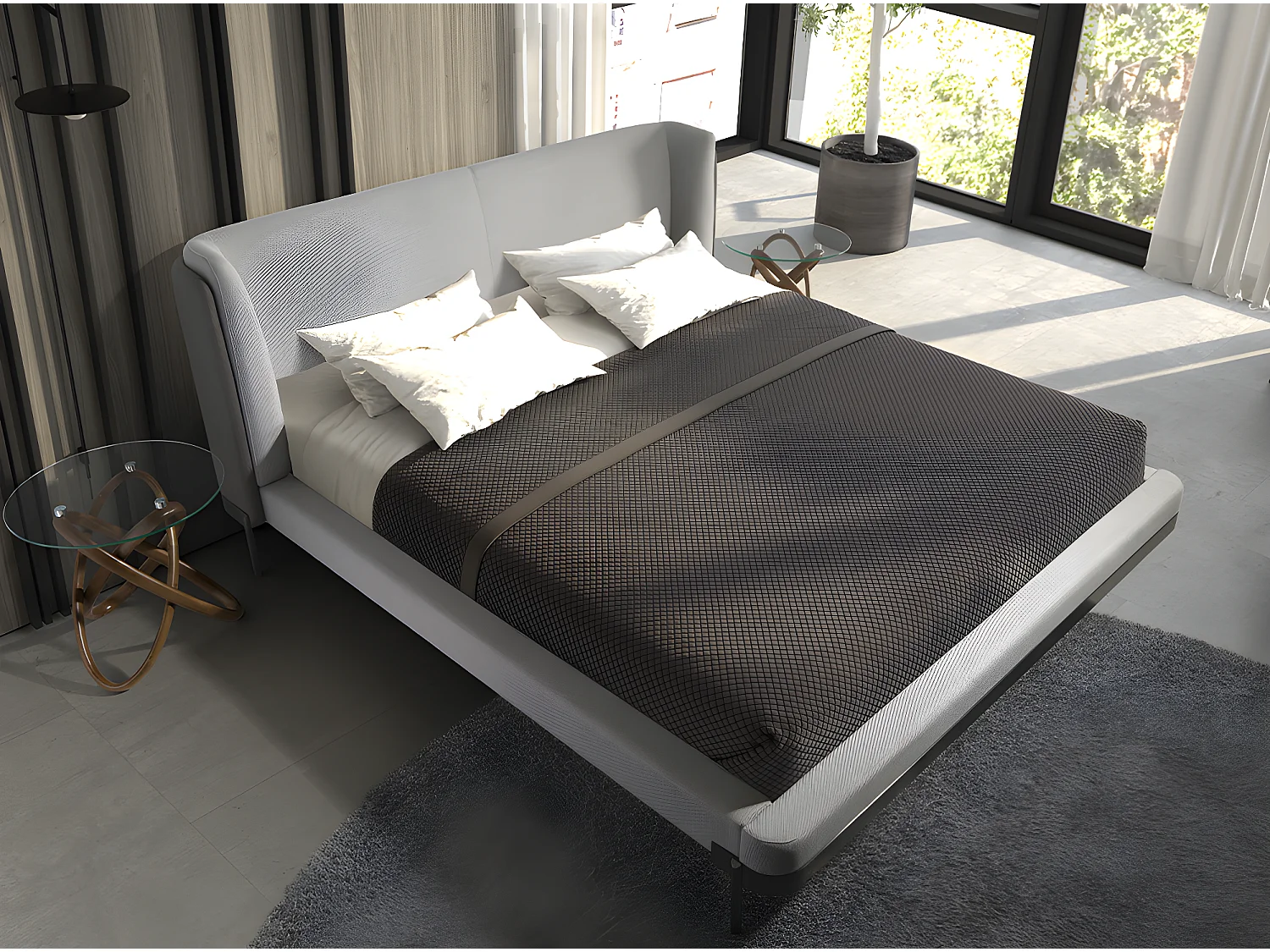 Runder Ecktisch aus gehärtetem Glas und Nussbaum  2126 ANGEL CERDA