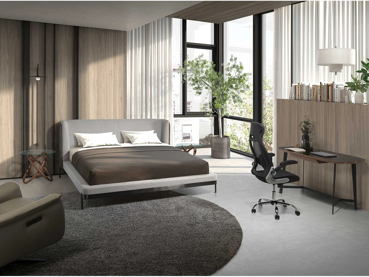 Table d'angle ronde en verre trempé et noyer 2126 ANGEL CERDA