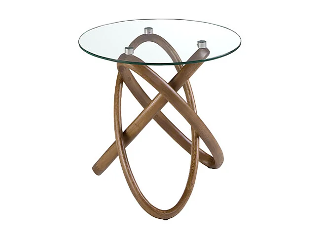 Table d'angle ronde en verre trempé et noyer 2126 ANGEL CERDA