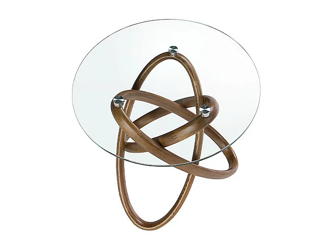 Table d'angle ronde en verre trempé et noyer 2126 ANGEL CERDA