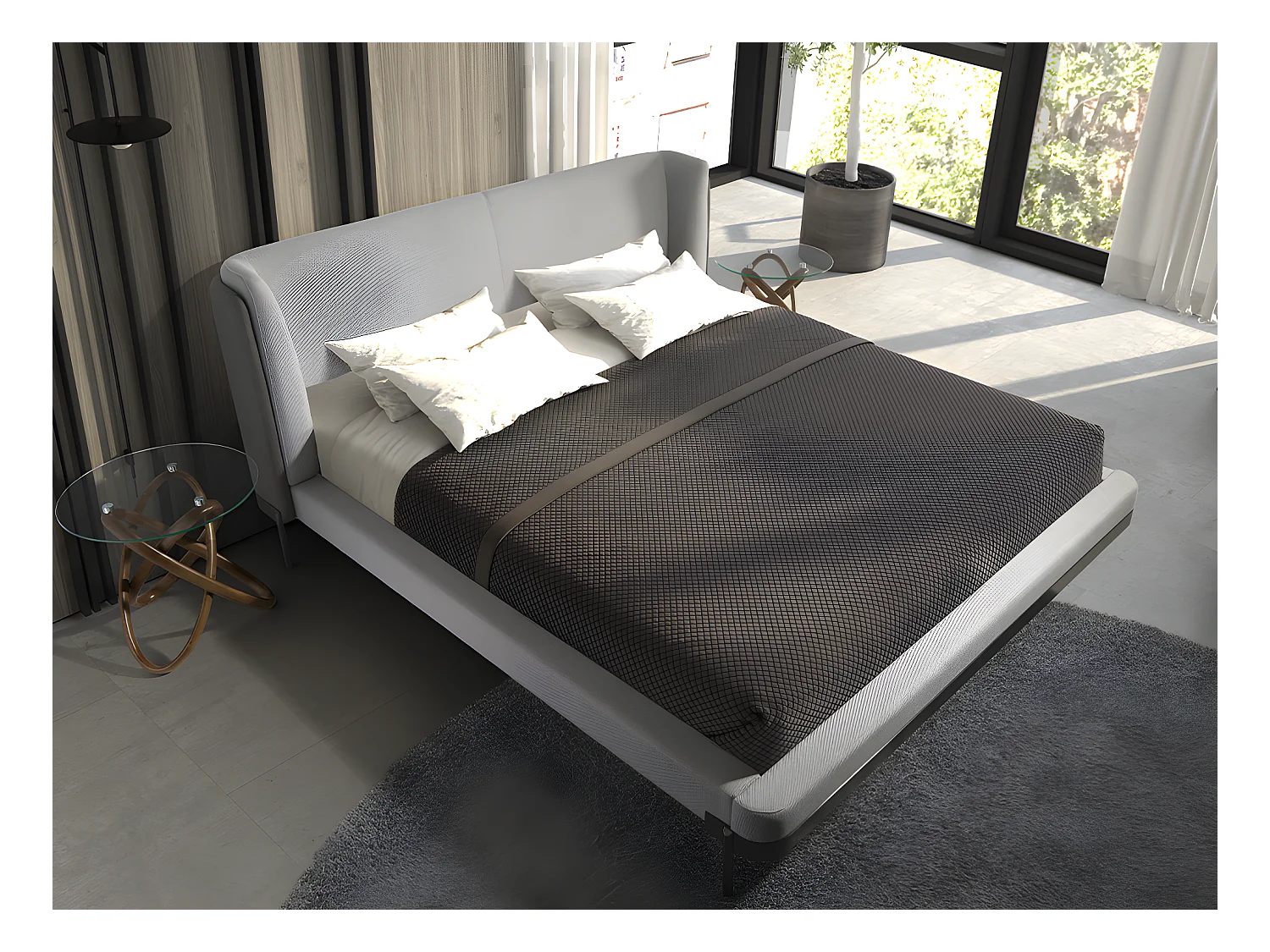 Ronde hoektafel van gehard glas en walnoot 2126 ANGEL CERDA