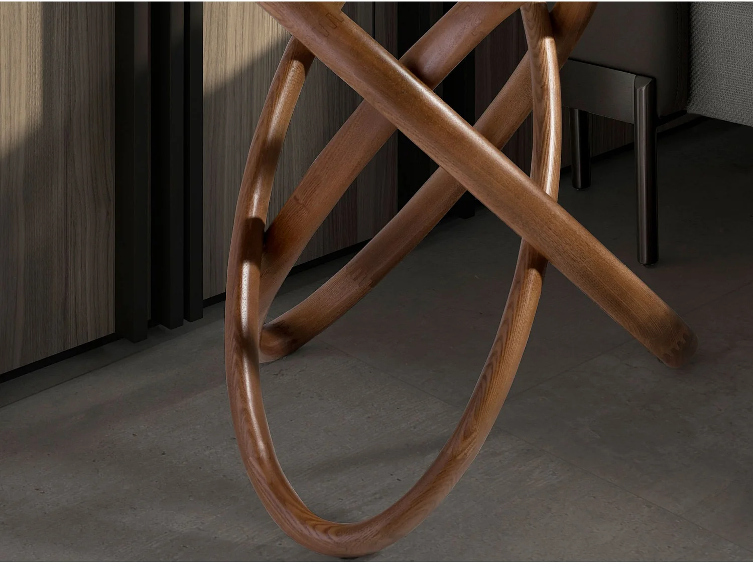 Table d'angle ronde en verre trempé et noyer 2126 ANGEL CERDA