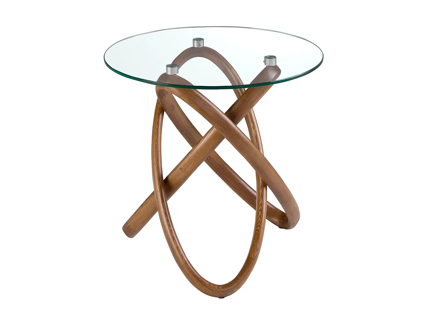 Table d'angle ronde en verre trempé et noyer 2126 ANGEL CERDA